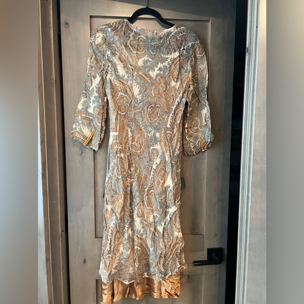 J. Jill Paisley Midi Dress in Taupe, Cream & Dusty Blue - Picture 3 of 8